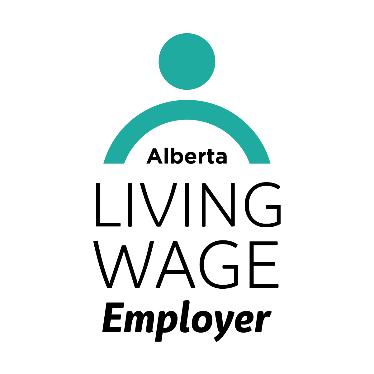 This is a simplified, iconic representation of a person with a circle for the head and a curved line for the body, depicted in a teal color against a black background.