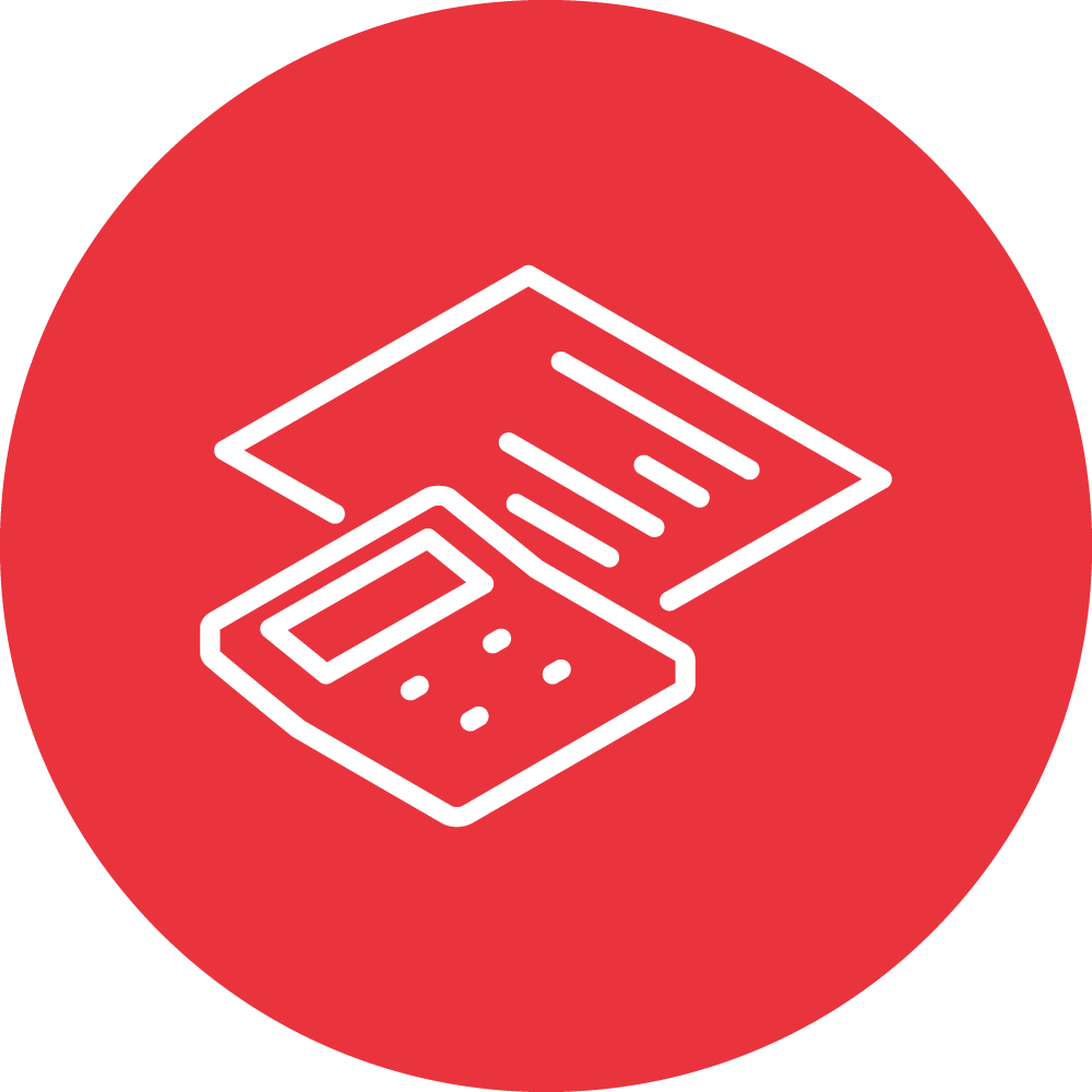 This is a stylized red circular icon featuring a white outline of two stacked tickets, symbolizing event admission, cinema, theater, or a concert.