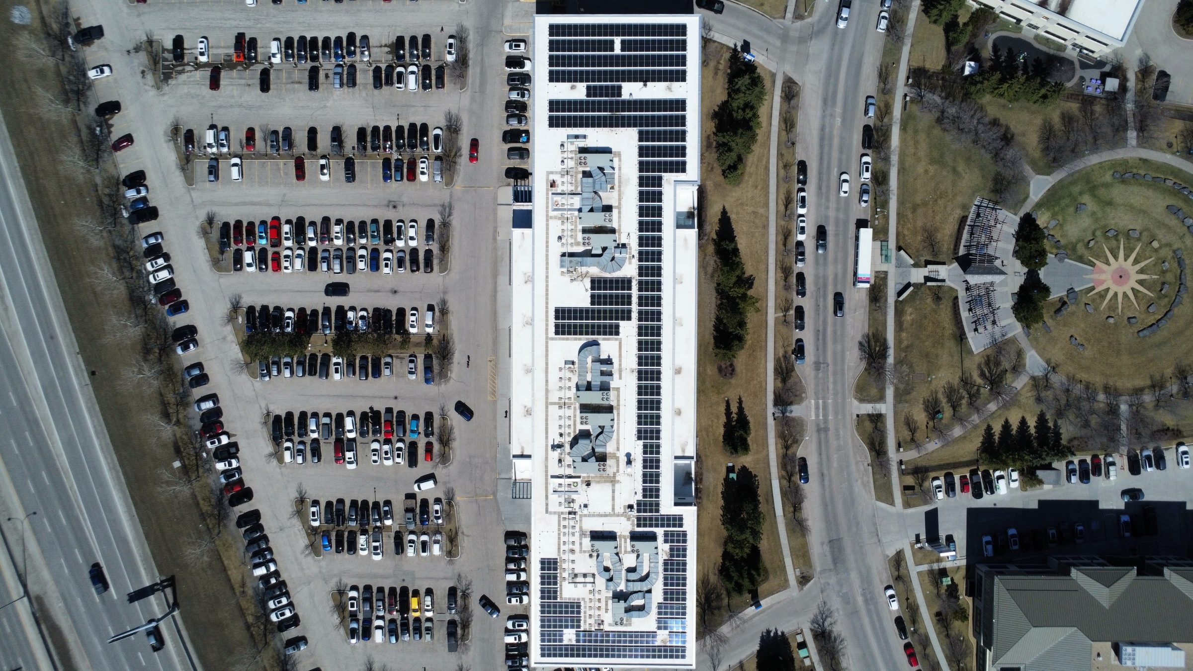 Aerial view of Soprasolar PVC pedestal install completed in Western Canada.
