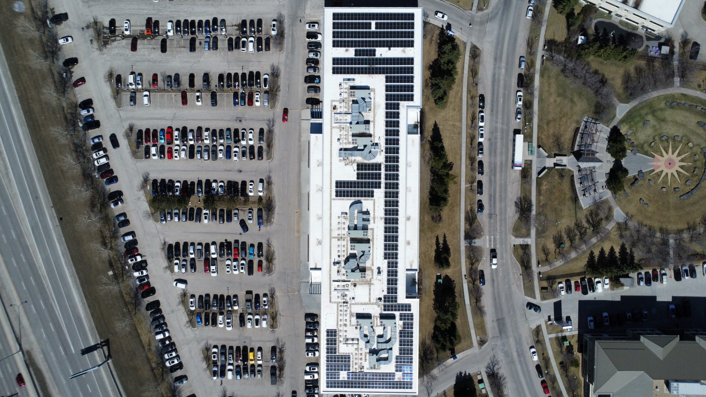 Aerial view of Soprasolar PVC pedestal install completed in Western Canada.